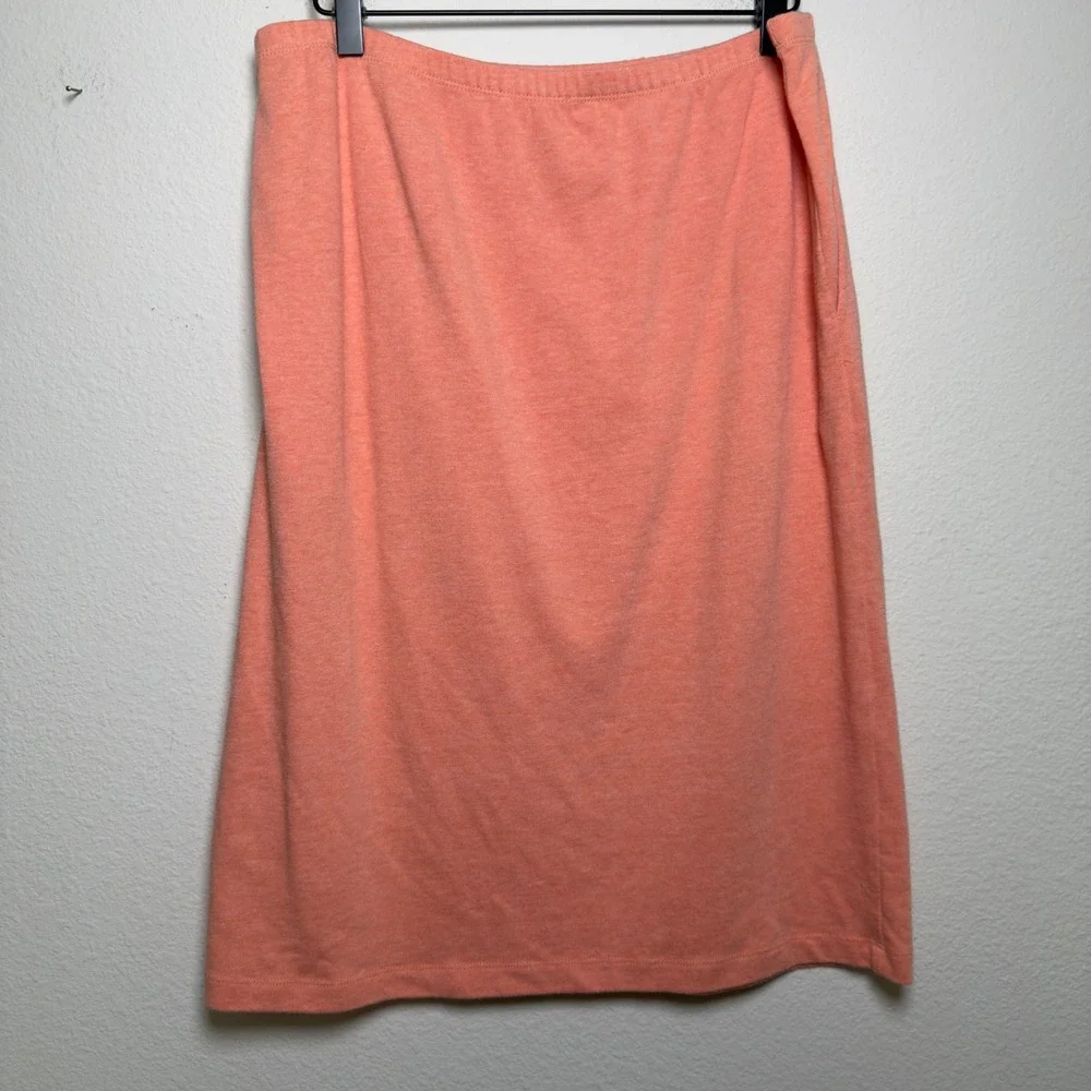 J. Peterman Women Cotton Midi Knit Skirt Medium Coral Pink Elastic Waist Pockets